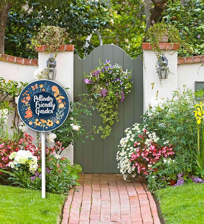 Garden Signs Pollinator Friendly Garden Sign with Stake Outdoor Aluminum Yard Sign Rustproof Aluminum Metal Sign Fade Resistant Lawn Decoration for Outdoor 9.2x9.2inch