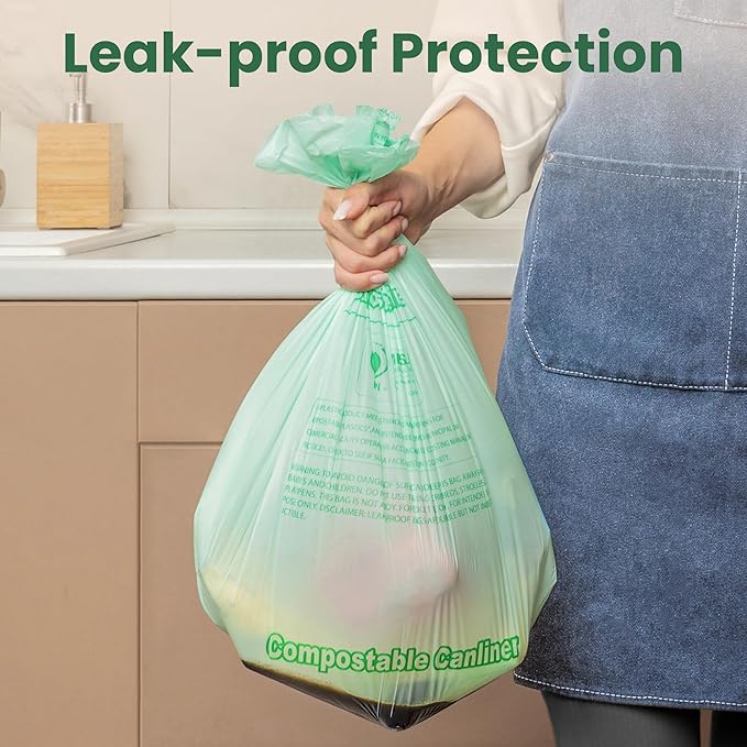 100 Compostable Trash Bags - 2.6 Gallon Garbage Bags for Kitchen Bin - Unscented, Leak Proof, Extra Strong - Disposable Food Waste Basket Liners - Certified by BPI & OK compost HOME by TÜV AUSTRIA