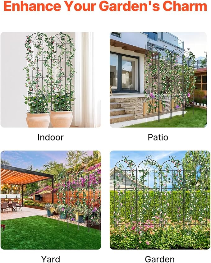 VEVOR Garden Trellis for Climbing Plants, 87 x 20 in, 4 Packs Rustproof Metal Garden Flower Rose Trellis, Outdoor Climbing Clematis Trellis Cucumbers Support for Courtyards Lawns