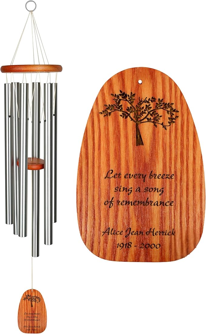 Woodstock Chimes Personalized Amazing Grace Wind Chime for Outside 40" Medium Silver,Outdoor Garden Decor, Memorial Gift for Loss Loved Ones P-AGLS03