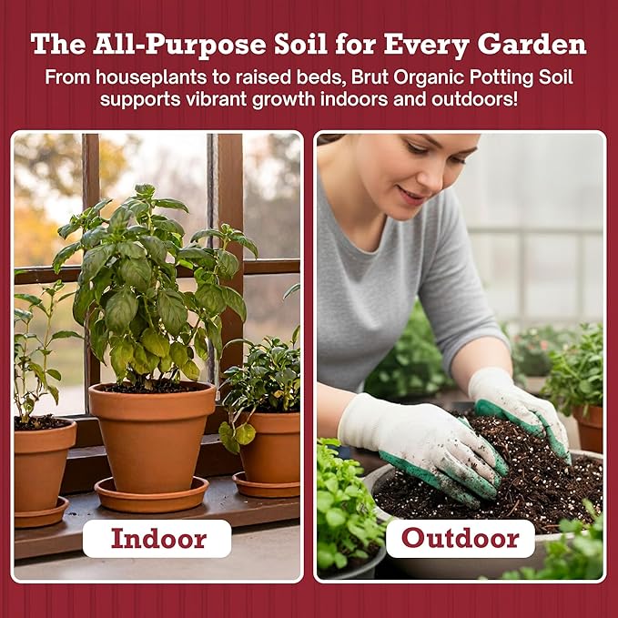 Brut Farms Organic Starter Pack Trio – All-Natural Potting Soil, Nutrient-Rich Worm Castings & Additive-Free Cow Manure Compost – Safe for Indoor and Outdoor Plants - Gardening for Beginner