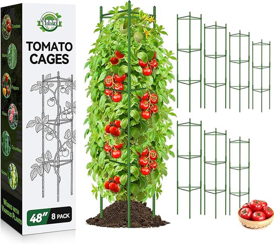 Halatool 8 Pack Tomato Cages for Garden,Up to 48in(4FT) Adjustable Tomato Cage,Garden Stakes Tomato Trellis for Pots,Tomato Plant Support for Raised Garden Bed&Climbing Vegetables Flowers(Green)