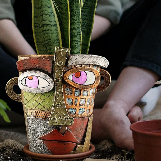 Abstract Face Planters Pots Head,Unique Head Planter for Indoor Plants,Funny Face Flower Pot,Colorful Plant Pots for Outdoor Garden Decor and Home Art Decoration(Classic)