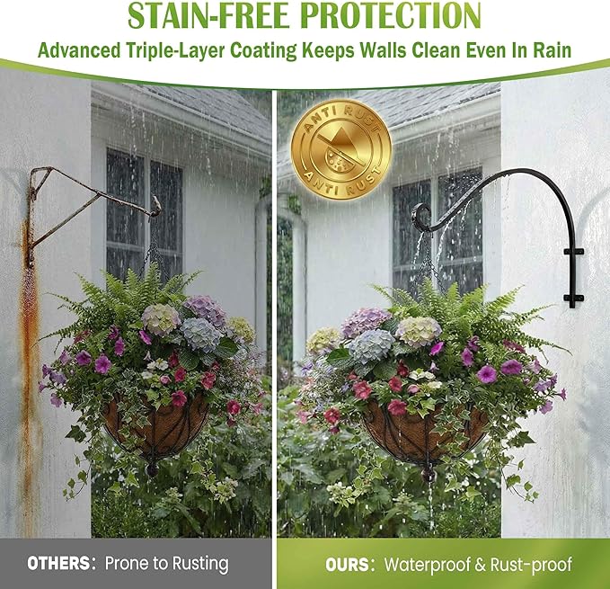 AJART Plant Hanger Bracket Outdoor: 16-Inch Metal Bird Feeder Wall Hooks - 2 Pieces Heavy Duty Plant Hanger Hook for Hanging Flower Baskets