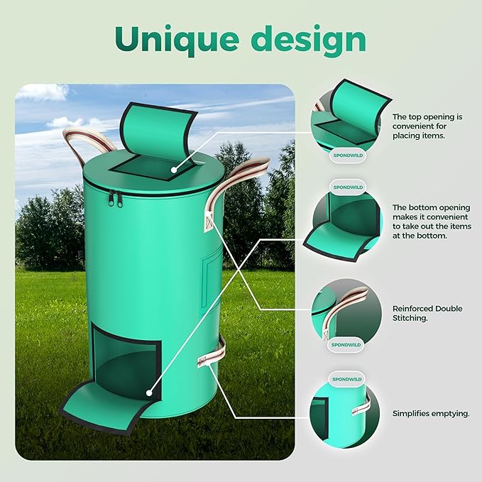 Reusable Garden Yard Waste Bag – 43 Gallon Breathable Thickened Reusable Lawn Bag, with 4 Handles for Easy Moving & Foldable Design, for Leaf & Miscellaneous Debris Collection(Green)