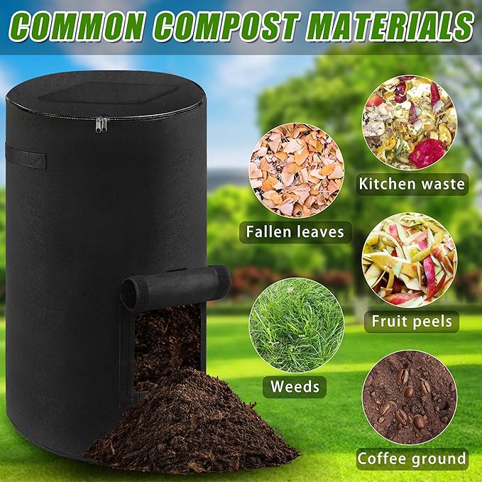 Reusable Compost Bin Outdoor, 34 Gallon Home Compost Bucket with Handles and Observation Windows, Breathable Thickened Foldable Compost Bin for Garden Yard (1 Pack, Black)