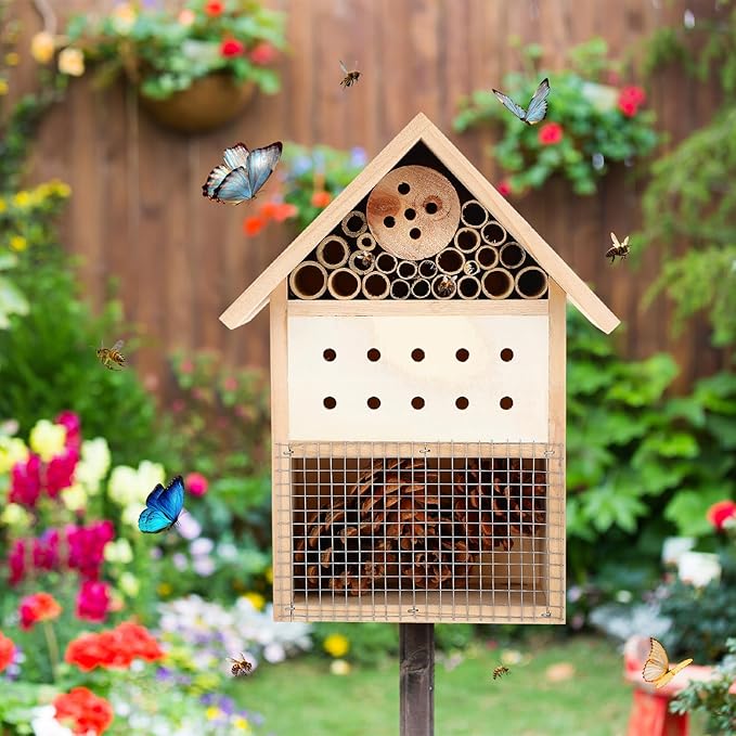 Leinuosen 4 Set Bug Hotel Kit, Wood DIY Cedar Craft for Building Bee, Hanging Insect Hotel for Bee, Butterfly, Ladybirds, Beneficial Insect Habitat, Educational Kit for Adults, Parents and Teachers