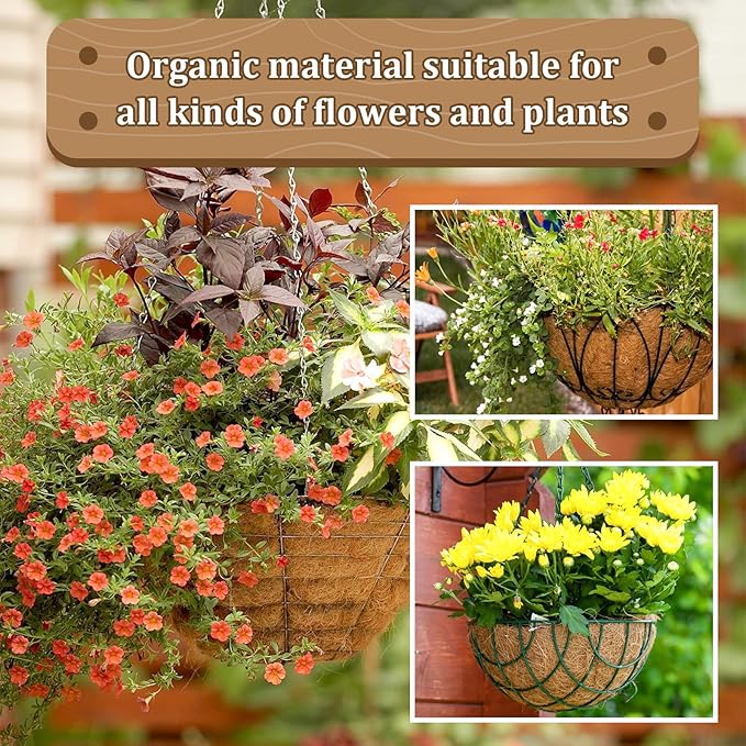 Legigo 4 Pack 12 Inch Hanging Basket Coco Liners Replacement, 100% Natural Round Coconut Coco Fiber Planter Basket Liners for Hanging Basket Flowers/Vegetables