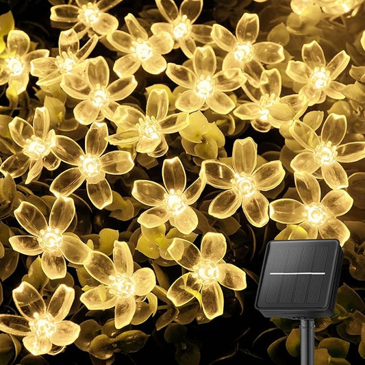Brightown 60 LED Solar String Lights Flower Outdoor Waterproof Fairy Lights for Garden Yard Fence Patio Christmas Tree Wedding Party Decor, Warm White