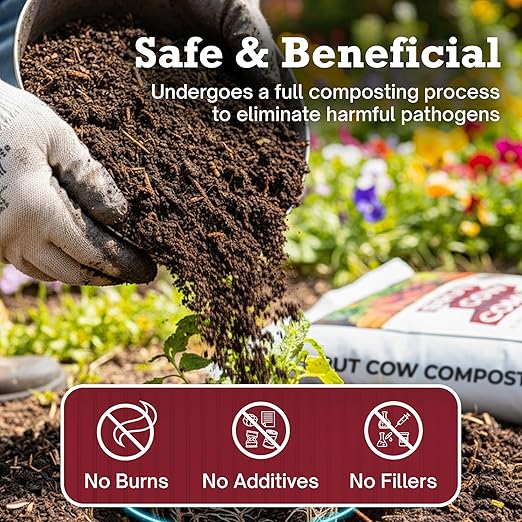 Brut Cow Compost – Nutrient-Rich Composted Cow Manure Organic Soil Amendment – 100% Pure Compost, Additive-Free Fertilizer for Vegetable Gardens, Flowers, Lawns & Indoor Plants – 1 Cubic Ft
