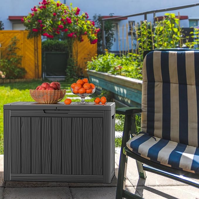 45 Gallon Waterproof Outdoor Storage Box,Resin Deck Box,Lockable Outside Storage Box Container for Patio Furniure,Garden,Tools (45 Gallon,Black)
