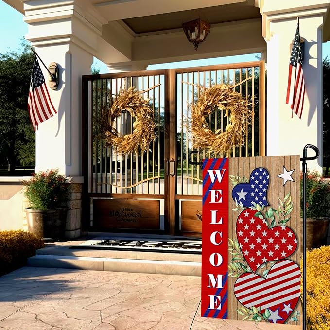 4th of july Garden Flag Patriotic Welcome Garden Flags for Outside American Independece Yard Flags 12 * 18 inch Double Sided Burlap Yard Decoration