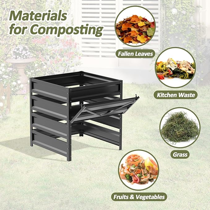 Compost Bin Outdoor -170 Gallon Composter with Rust-Proof Coating, Painted Finish, Large Compost Bin for Producing Fertilizer from Kitchen Waste and Fallen Leaves