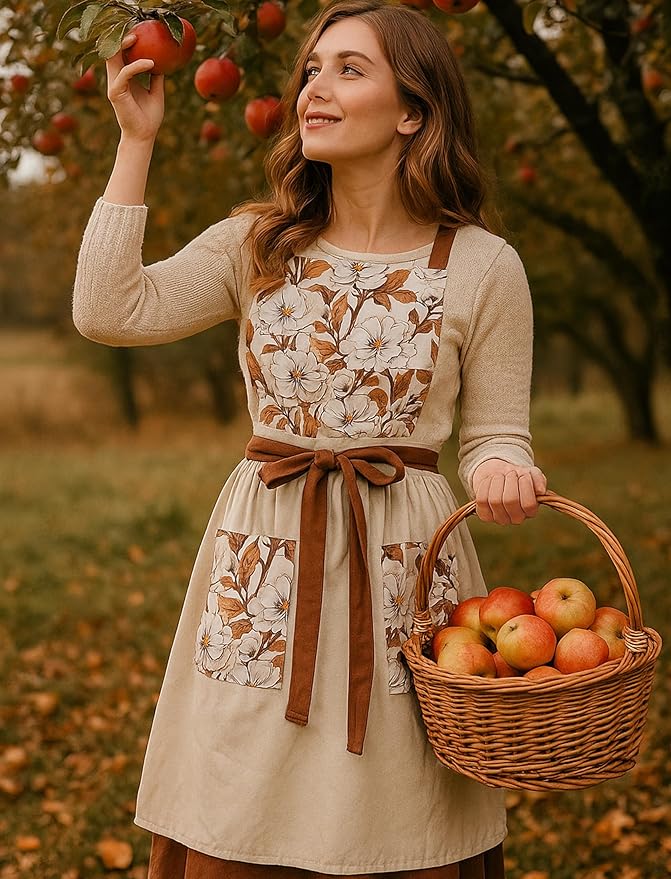 Vintage Pinafore Apron Dress for Women with Pockets Cute Floral Chef Aprons for Kitchen Cooking Baking Gardening