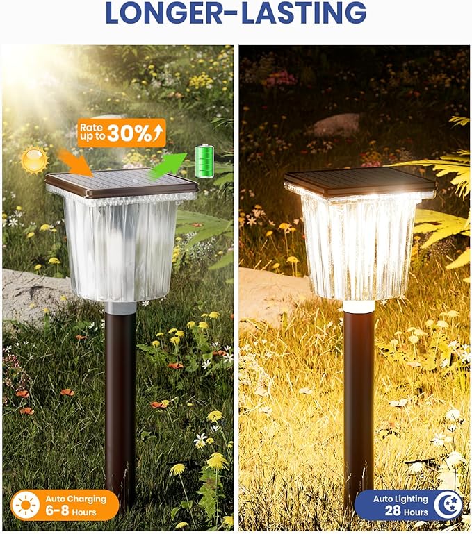 Super Bright Outdoor Solar Lights for Yard Powered 6 Pack, Adjustable Warm&Cool White, Waterproof IP65 Garden Decor Landscape Lighting Outside for Front Pathway/Patio/Walkway/Driveway/Lawn/Path Light
