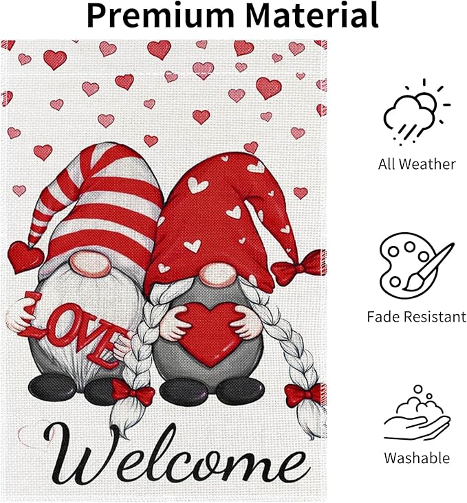 12x18 Inch Valentines Day Garden Flag Double Sided, Lovely Gnomes Yard Flag for Outdoor Decoration