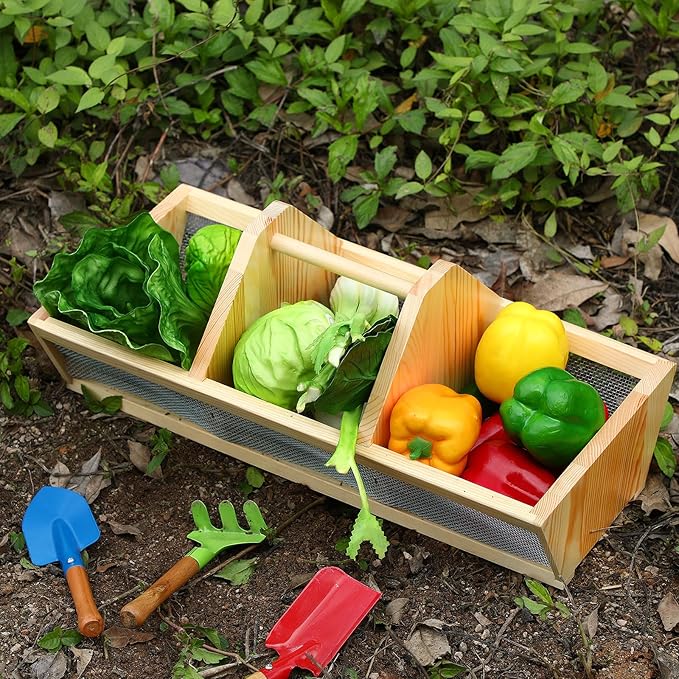 Garden Harvest Basket 20 x 10 x 8 Inch Vegetable Hod for Gardeners Fruits Veggies Basket with Center Divider Versatile Gardening & Vegetables Gathering Hod with Wood Handle Father's Day Gift