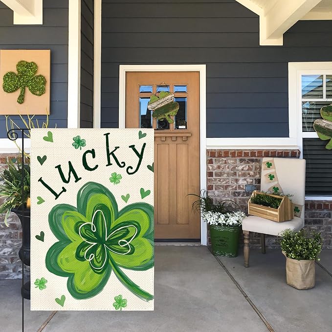 AVOIN colorlife St Patricks Day Garden Flag 12x18 Inch Double Sided Outside, Lucky Clover Shamrock Holiday Yard Outdoor Flag