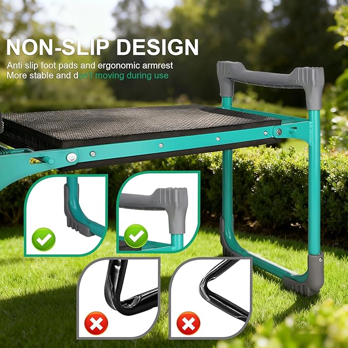 Garden Kneeler and Seat, 2-in-1 Foldable Garden Bench with Non-Slip EVA Foam Pad, Storage Bags, Glove, Portable Gardening Stool for Kneeling & Sitting, Ideal for Gardeners, Patio, Fishing