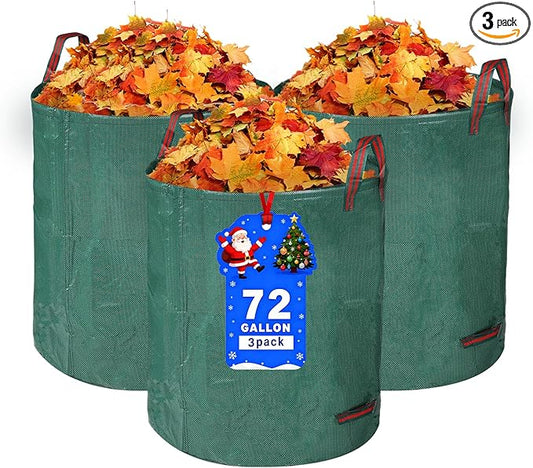 3 Pack Yard Waste Bags, 72 Gallon Lawn and Leaf Bags, Reusable Heavy Duty Garden Bags for Collecting Leaves, Waste Container for Clean Up Outdoor Debris Leaves Grass Clippings