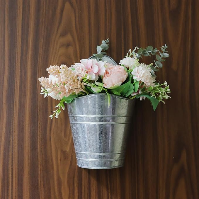 Hosley Set of 2 Galvanized Wall Hanging Planter 10 Inch High, Ideal Gift for Floral Arrangement, Wedding, Home Décor, Office Party DIY Indoor Outdoor Garden Patio