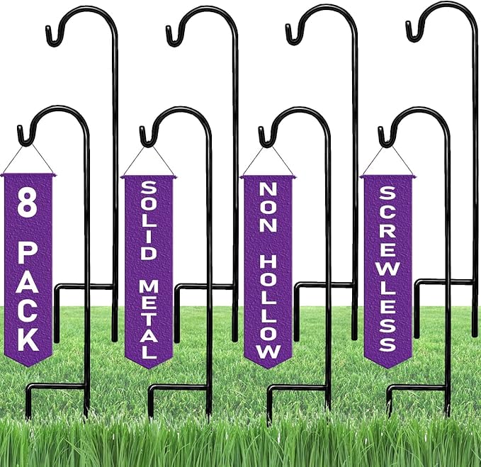 AshmanOnline Ashman Shepherd's Hooks 35 Inch (8 Pack), Black, Made of Premium Metal for Hanging Solar Lights, Bird Feeders, Mason Jars, Christmas Lights, Lanterns, Garden Stakes and Wedding Décor.