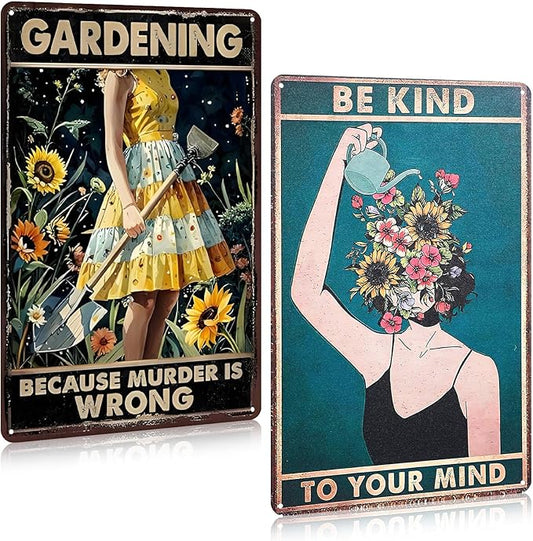 2 Pcs Funny Metal Tin Garden Sign 12'' x 8'' Gifts for Plant Lovers Women Grandma Mom Garden Decor Metal Tin Sign for Farmhouse Greenhouse Patio Yard Wall Decor Indoor Outdoor(Girls)