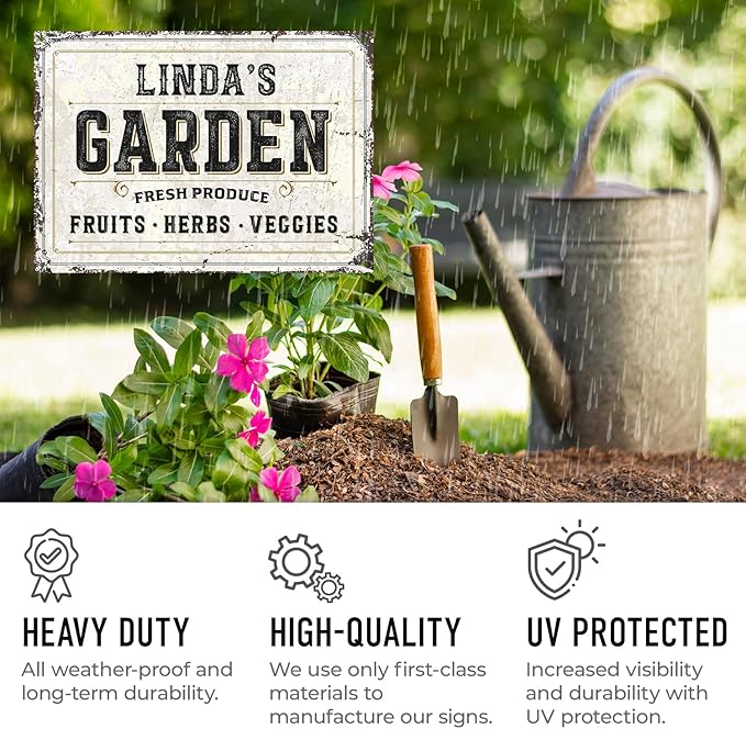 Custom Garden Fresh Produce Sign, Personalized Rustic Name for Backyard, Farm and Décor Sign, 12x18 Inches, Rust Free .063 Aluminum, Fade Resistant, Made in USA by Sigo Signs