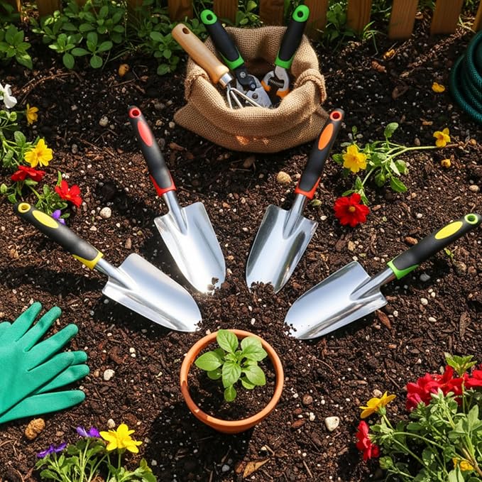 24 Pcs Garden Shovel Aluminum Alloy Heavy Duty Trowel Small Digging Shovels Metal Hand Trowel Spade with Soft Handle for Garden Lawn Yard Planting Tool (Wide Shovel,Yellow,Green,Orange,Red)