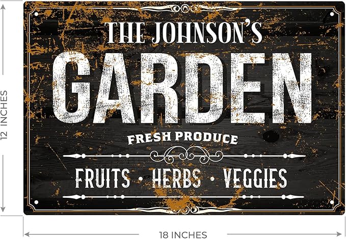 Custom Garden Sign, Personalized Text/Name for Farm and Backyard Décor Sign, 12x18 Inches, Rust Free .063 Aluminum, Fade Resistant, Made in USA by Sigo Signs