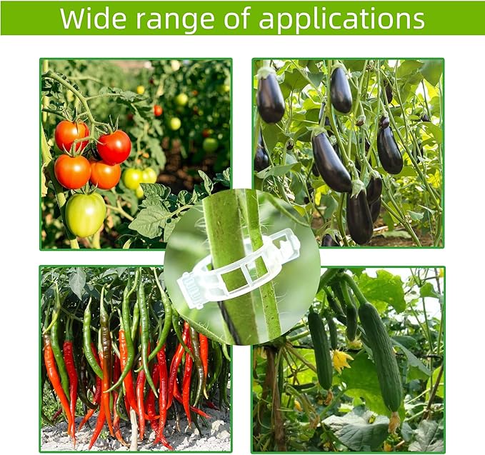 300 Pcs Plant Support Clips,Plastic Clips for Securing Plants,Tomato Vine Clips,Plant Fixing Clips,Garden Clips for Climbing Plants,Grape and Vine Vegetables (300, Green)