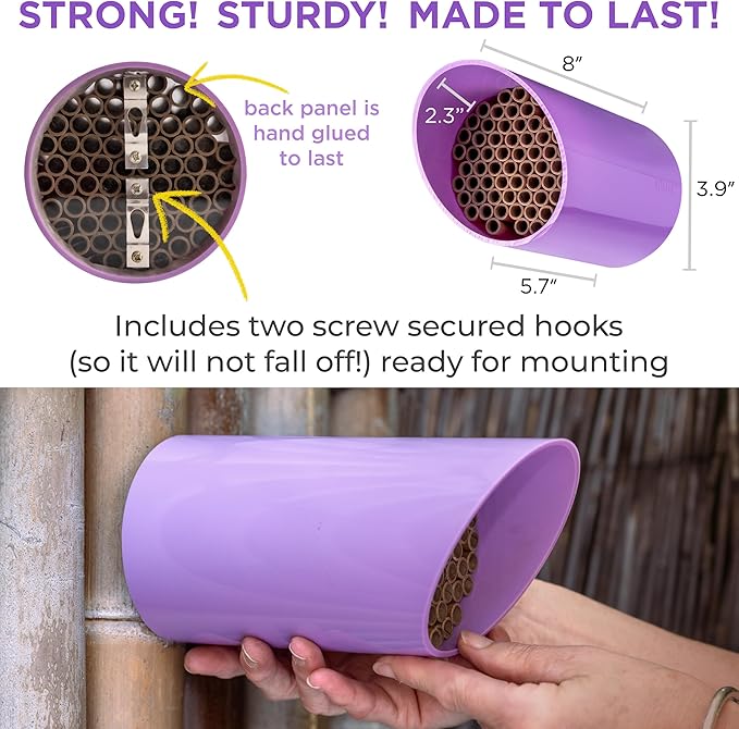 Rivajam Color Splash Mason Bee House - Vibrant & Strong Waterproof Bee Hotel & Insect Habitat - Mason Bee Tubes Filled Bee Houses for The Garden - Pollinator House Bug Hotel Gardening Gifts