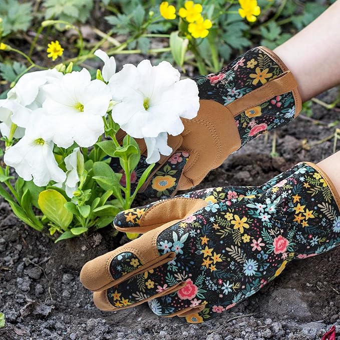 Pleneal Gardening Gloves for Women - Leather Garden Gloves Thorn Proof, Outdoor Protective Working Gloves