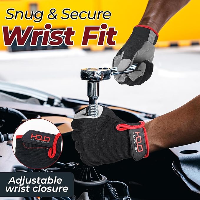 HANDLANDY Work Gloves for Men & Women, Utility Mechanic Working Gloves Touch Screen, Flexible Gardening Gloves for Yard