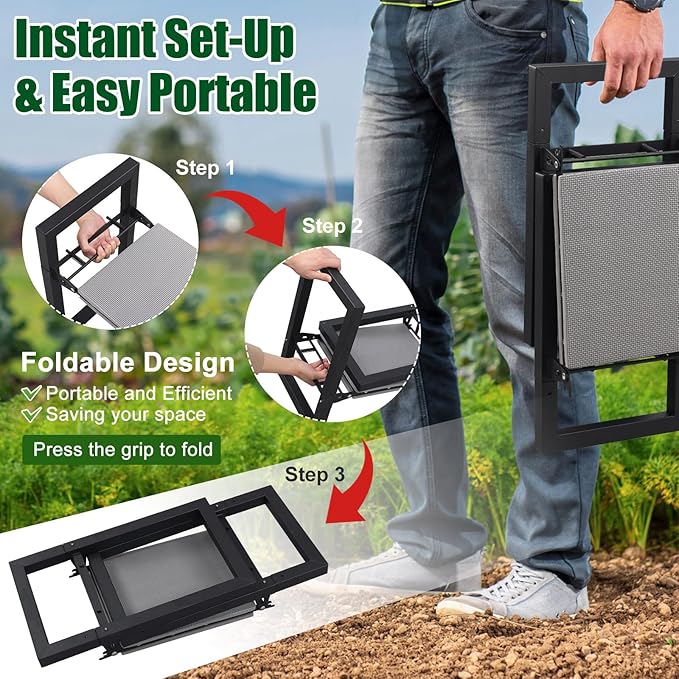 Garden Kneeler and Seat, Foldable Garden Stool 400lbs Heavy Duty Garden Tools Protects Knees and Back, Women and Men Seniors Gardener,Large 19.7"x10"x18.5"