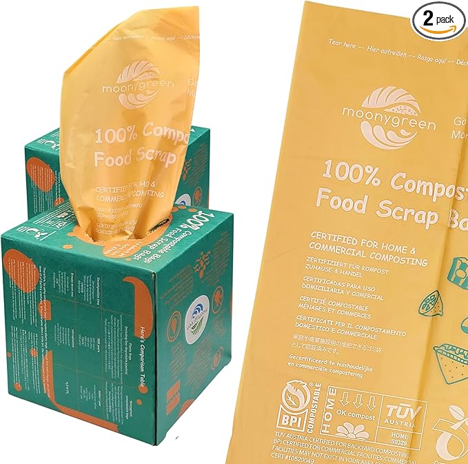 Compost Bags, Trash Bags 3 Gallon, Extra Thick, US BPI ASTM D6400 Certified Compostable Food Scrap Kitchen Waste Bags, 200 Count