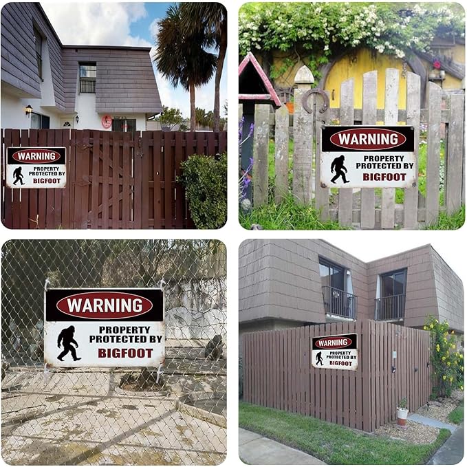 Big Foot Sasquatch Gifts,Private Property Metal Sign, Warning Property Protected by Bigfoot for Outside,Garden,Forest,Yard Decor,12x8 Inches