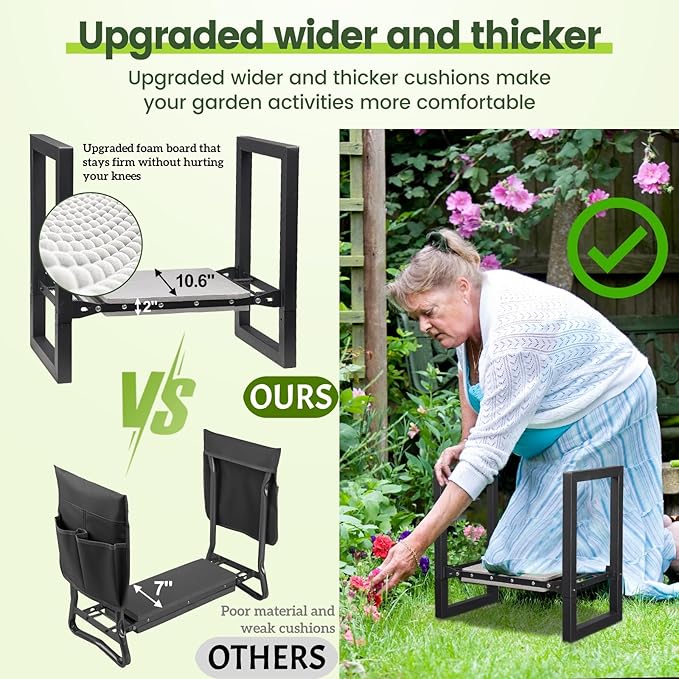 Garden Stool and Kneeler,Heavy Duty 19 inch Foldable Upgraded Wider Gardening Seat Portable Garden Chair Gardening Gifts for Wonman Grandma Parents Plant Lovers Garden Tools