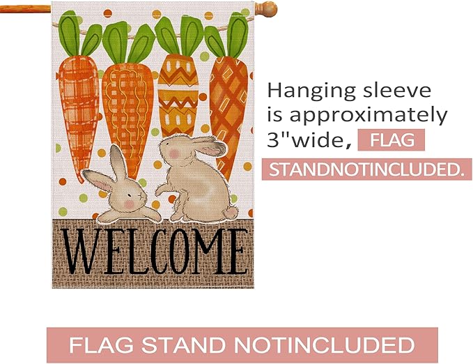 Easter Flag 28x40 Inch Double Sided Outside, Carrots Bunny Easter Flag Burlap Decorations Outdoor Yard