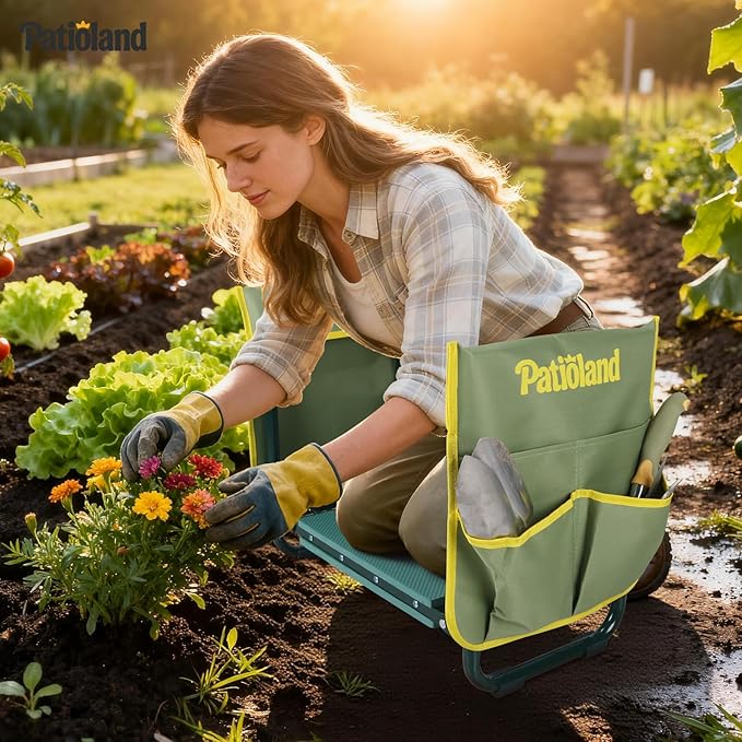Garden Kneeler and Seat with 2 Tool Bags, 10.2" Widen Heavy Duty Thicken Soft Kneeling Pad, 2-in-1 Folding Garden Stool, Outdoor Yard Work Seat, Ideal Gardening Gifts for Mom, Women, Grandma