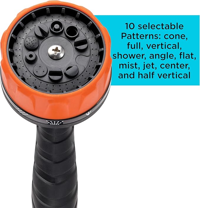 Black + Decker® Heavy-Duty 10-Pattern Poly Thumb Control Nozzle – Ergonomic, Versatile, Precision Garden Hose Attachment BD8439