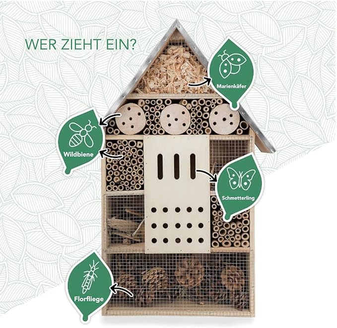 Insect Hotel XXL Standing - bee Hotel with Stand 30 inch, Metal roof - Large Wild bee Hotel - Insect House for Bees, Ladybugs and Butterflies | Insect Hotel kit