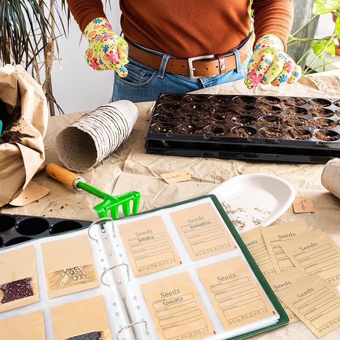 Seed Storage Organizer Binder-Garden Seed Packet Organizer with 50 Pack Seed Packet Sleeves that Stores 200 Seed Envelopes-100 Resealable Seed Saving Envelopes for Seed Storage, Seed Saver