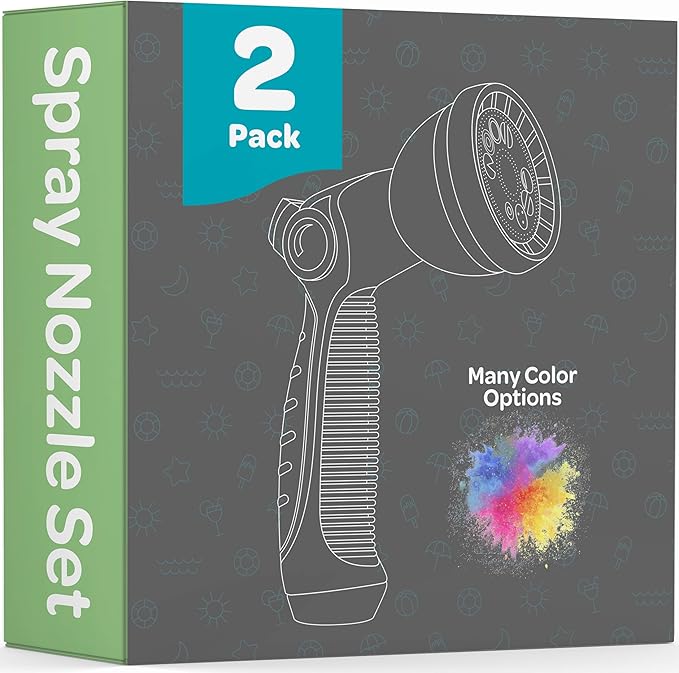 Hose Nozzle [2 Pack] Heavy Duty Hose Sprayer With 10 Adjustable Watering Patterns. Thumb Control Design, Comfortable Ergonomic Grip, Garden Hose Nozzle for Watering Plants & Lawns/Fun showers/Cleaning