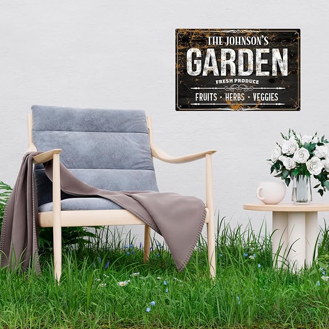 Custom Garden Sign, Personalized Text/Name for Farm and Backyard Décor Sign, 12x18 Inches, Rust Free .063 Aluminum, Fade Resistant, Made in USA by Sigo Signs