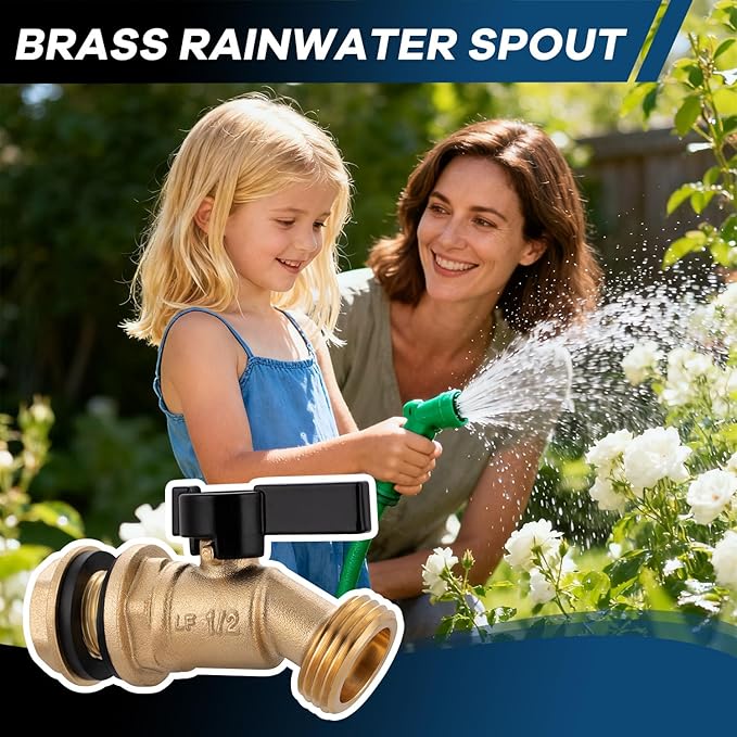 Rain Barrel Spigot Kit 3/4" GHT Lead-Free Brass Water Barrel Spigot,Leakproof Garden Hose Connector Bulkhead Fitting with Drain Valve for Buckets and Rain Barrels DIY Kit
