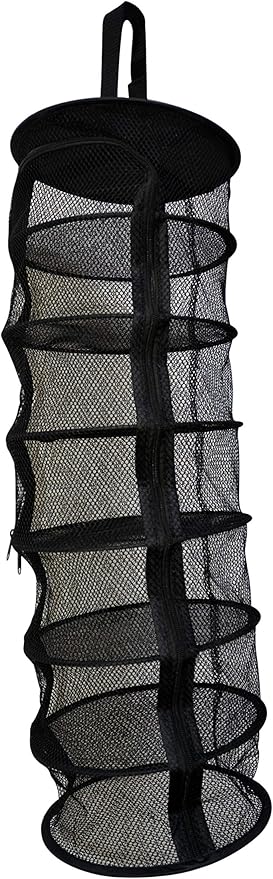 9 Inch 7 Level Micro Hanging Dry Net Indoor/Closet Drying Rack for Herbs, Organizer, Freshner - Black Mash Screen with Top-to-Bottom Zipper - Apartment Size with Zipped Storage Pouch