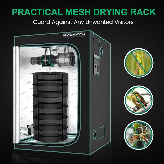 MARS HYDRO Herb Drying Rack, 2 ft 6 Layers Hanging Mesh Plant Racks with Zipper, Garden Pruning Shear, Grow Tent Drying Rack for Herbs, Flowers, Seeds