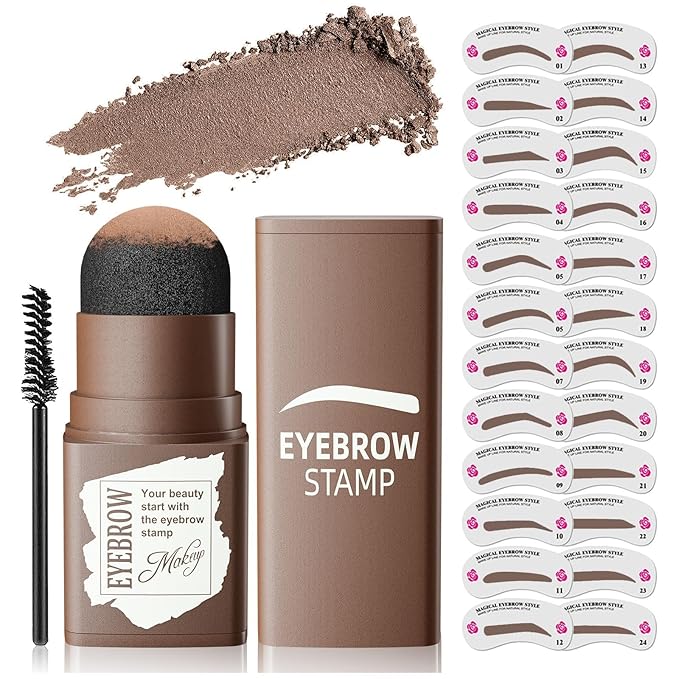 Eyebrow Stamp Stencil Kit - Eye Brow Stencil Kit for Beginners, Brow Stencil and Stamp Kit Long-lasting, Smudge-Proof & Waterproof, 24 Reusable Eyebrow Shapes Stencils for Perfect Brow (Medium)