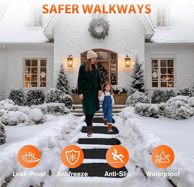 20 Inch x 60 Inch Heated Snow Melting Mat Outdoor, Anti-Slip Heated Walkway Mat with 9.84 Feet Long Power Cord, Waterproof Ice Melting Mat for Doorway Stair Step Path Roof
